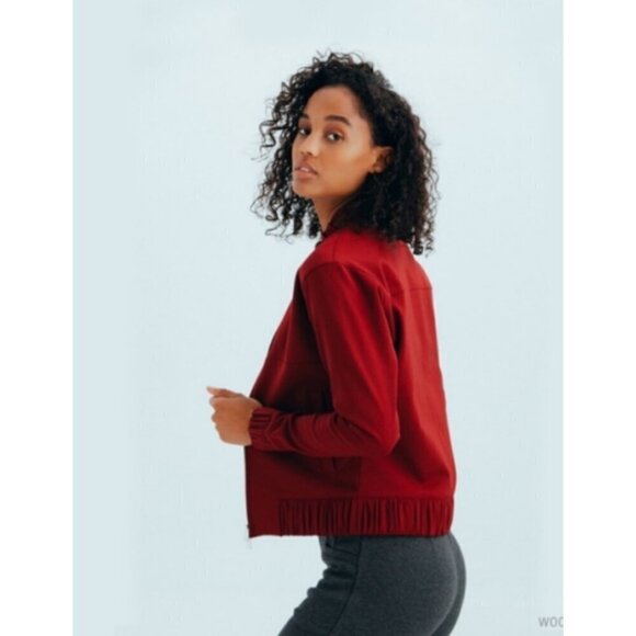 APL The Perfect Wool blend Bomber Women's Jacket Burgundy Size Medium Full Zip - Picture 8 of 12